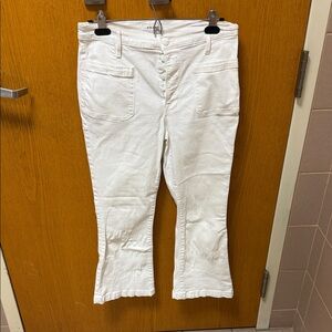 Frame Denim White Button-Fly Crop Flare Jeans